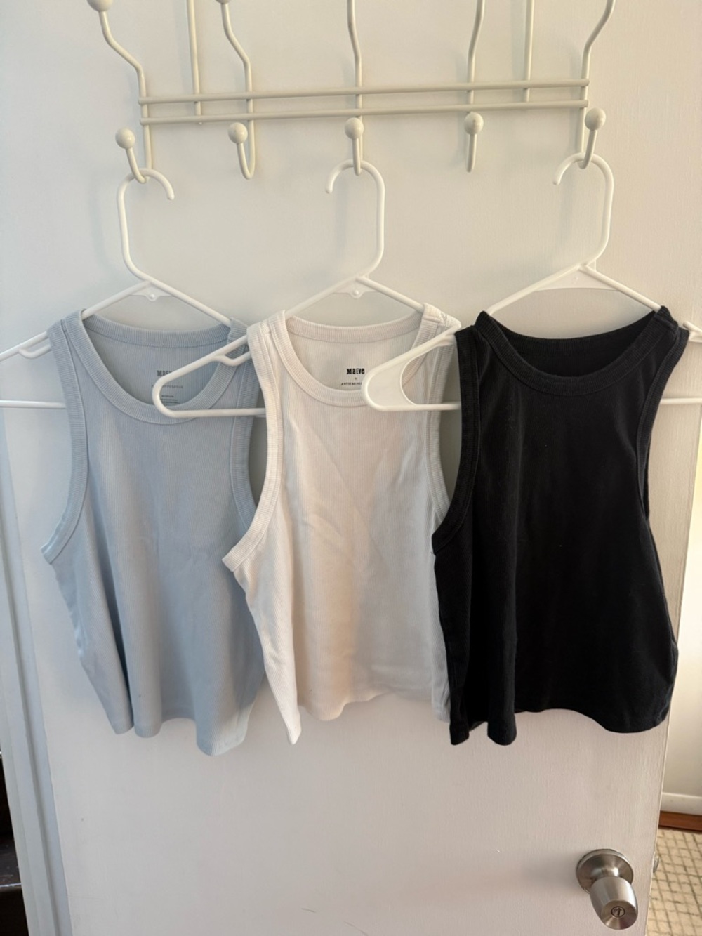Anthropologie Ribbed Tank Trio - Light Blue, White, Black size M